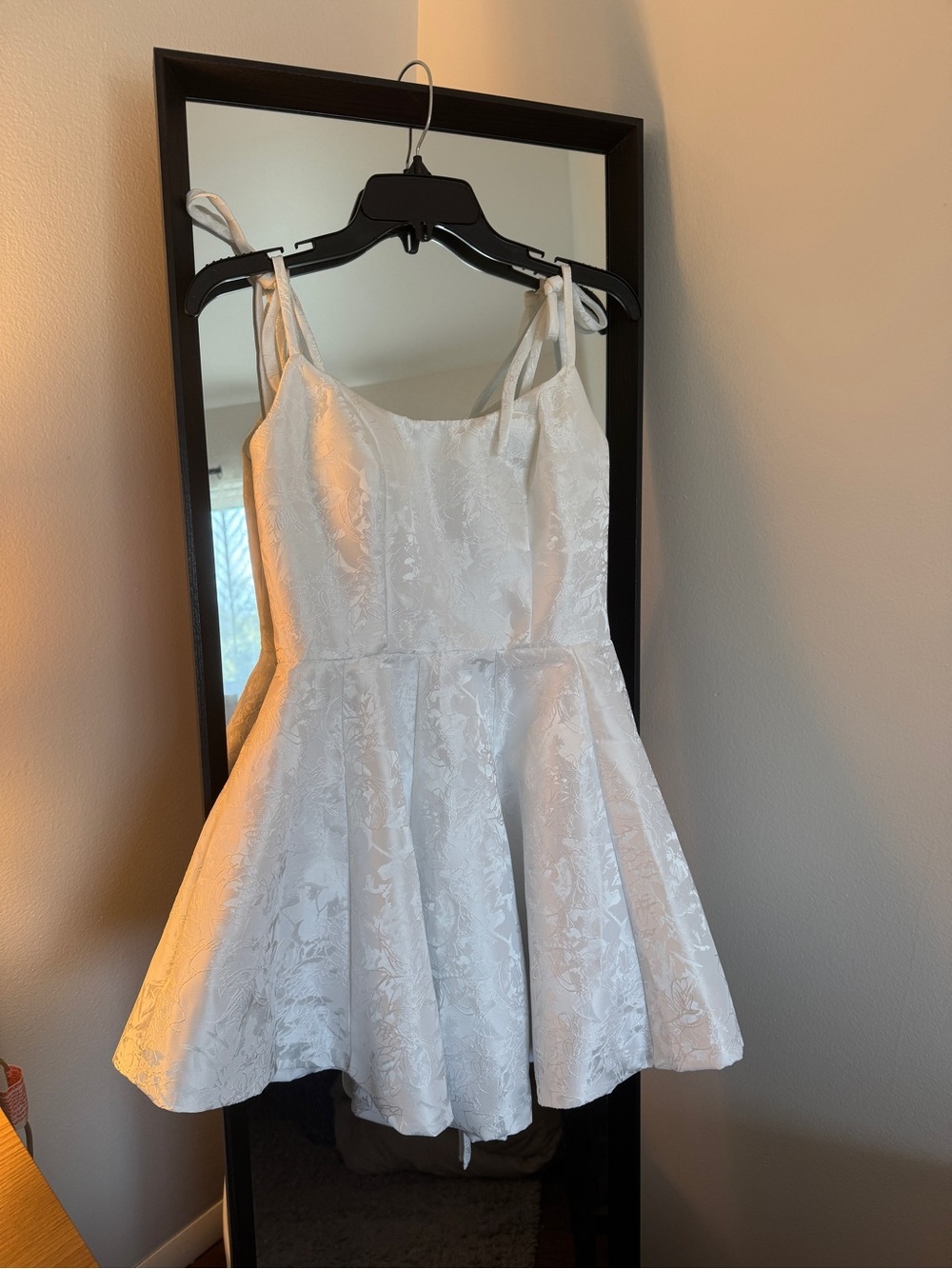Elegant White Floral Fit & Flare Wedding Dress with Tie Straps